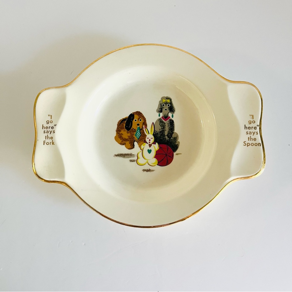 Vintage Homer Laughlin Nursery Bowl Bunny Dog Two Handle Dish